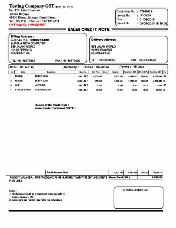 01 Sales Credit Note